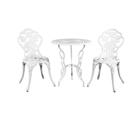 ANTHEA OUTDOOR 3 PIECE ALUMINIUM BISTRO SETTING - WHITE