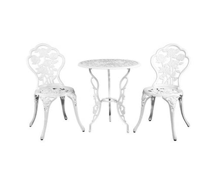 ANTHEA OUTDOOR 3 PIECE ALUMINIUM BISTRO SETTING - WHITE