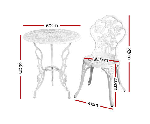 ANTHEA OUTDOOR 3 PIECE ALUMINIUM BISTRO SETTING - WHITE