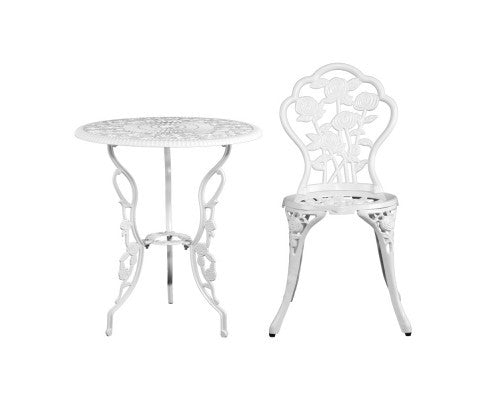 ANTHEA OUTDOOR 3 PIECE ALUMINIUM BISTRO SETTING - WHITE