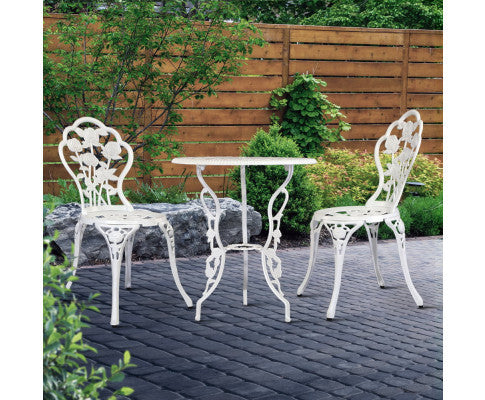 ANTHEA OUTDOOR 3 PIECE ALUMINIUM BISTRO SETTING - WHITE