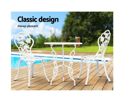 ANTHEA OUTDOOR 3 PIECE ALUMINIUM BISTRO SETTING - WHITE