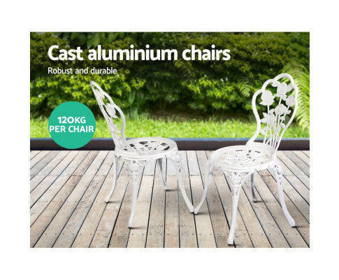 ANTHEA OUTDOOR 3 PIECE ALUMINIUM BISTRO SETTING - WHITE