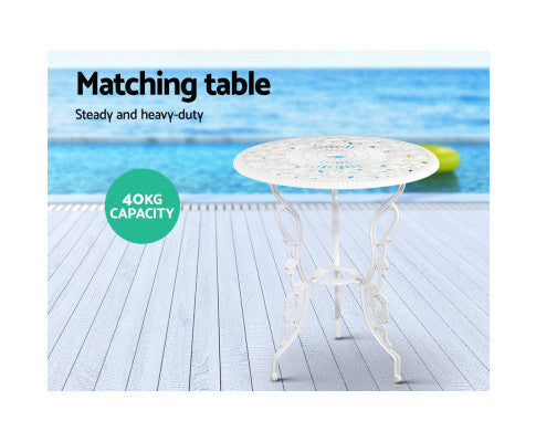 ANTHEA OUTDOOR 3 PIECE ALUMINIUM BISTRO SETTING - WHITE