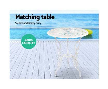 ANTHEA OUTDOOR 3 PIECE ALUMINIUM BISTRO SETTING - WHITE