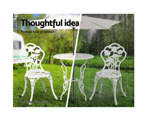 ANTHEA OUTDOOR 3 PIECE ALUMINIUM BISTRO SETTING - WHITE