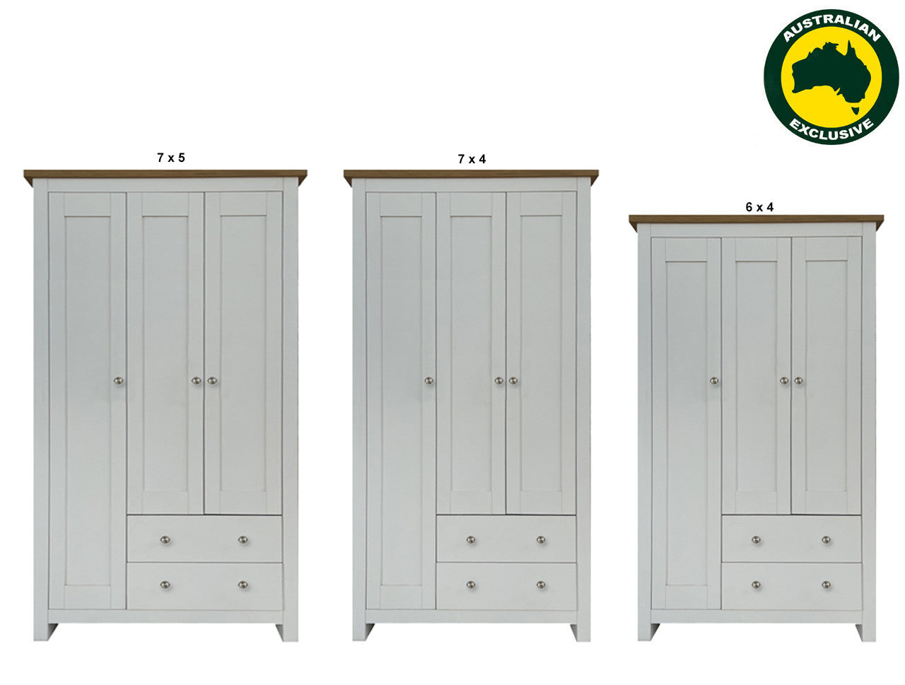 GENEVA (AUSSIE MADE) 3 DOOR / 2 DRAWER UTILITY WARDROBE COLLECTION - ASSORTED PAINTED / STAINED COLOURS - STARTING FROM $1099