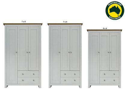 GENEVA (AUSSIE MADE) 3 DOOR / 2 DRAWER UTILITY WARDROBE COLLECTION - ASSORTED PAINTED / STAINED COLOURS - STARTING FROM $1099