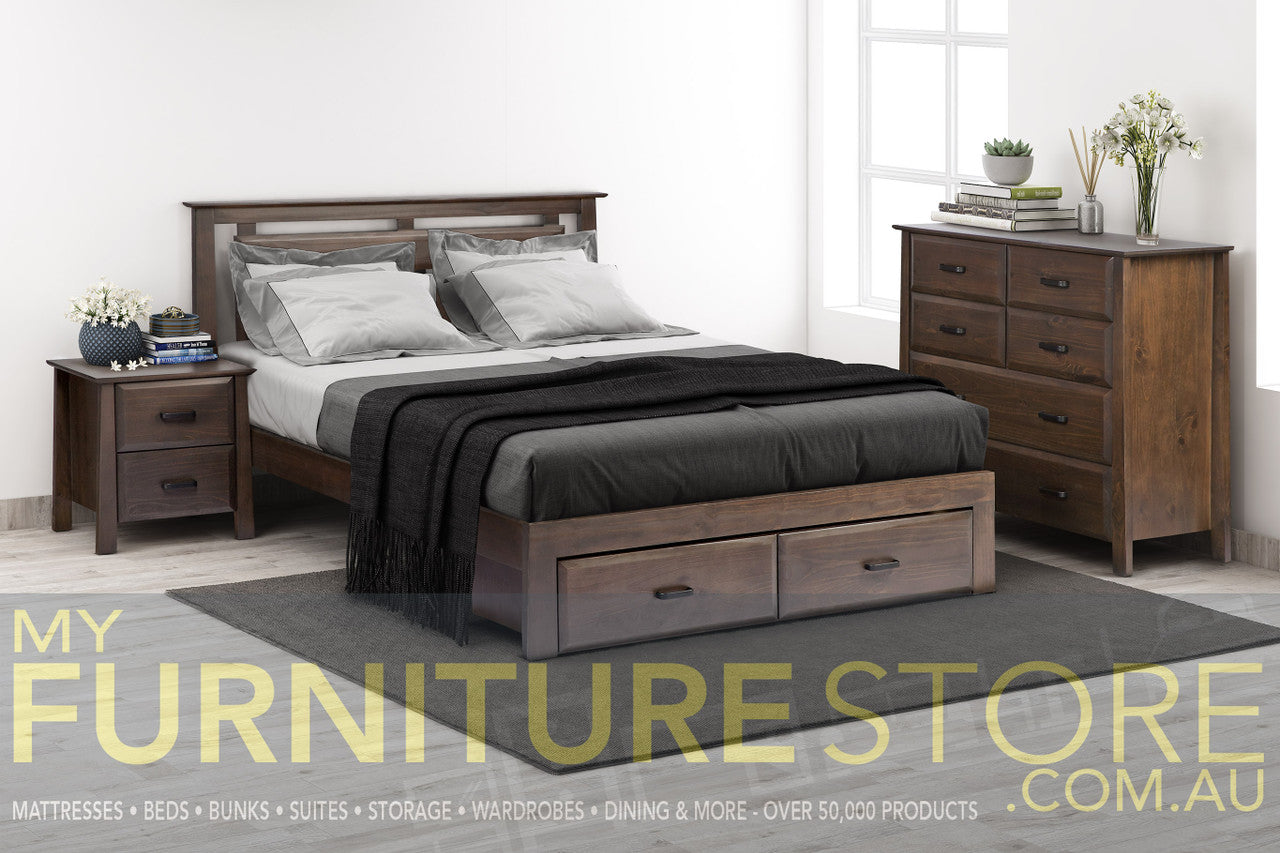 Finley Double Or Queen 3 Piece (BEDSIDE) Bedroom Suite With Under Bed Storage (OR-76-2) - Cuppacino