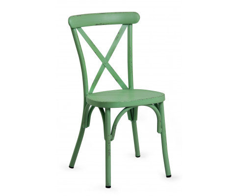 BLYTHE (SET OF 2) RETRO ALUMINIUM CROSS BACK CHAIR - GREEN