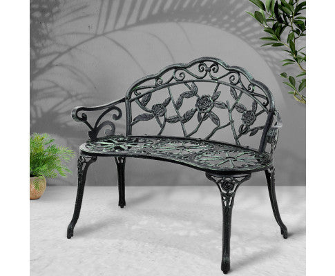 Walden Outdoor Metal Bench With Armrest - Green