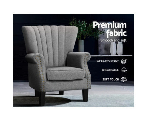 RHIANNE  FABRIC UPHOLSTERED ACCENT CHAIR -  GREY