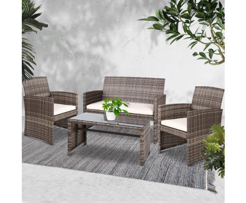 Norma 4 Piece Outdoor Rattan Lounge Setting - Grey
