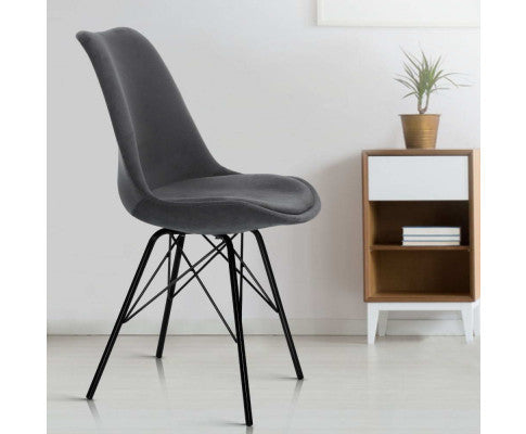 RUMNER (SET OF 2) VELVET FABRIC DINING CHAIR - GREY