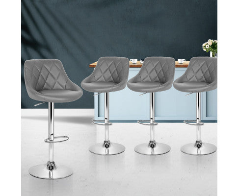 SEBASTIAN (SET OF 4) LEATHER GAS LIFT SWIVEL CHAIR - GREY