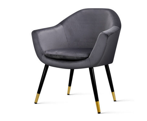ZACHARY VELVET FABRIC ACCENT CHAIR - GREY