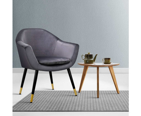 ZACHARY VELVET FABRIC ACCENT CHAIR - GREY