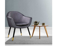 ZACHARY VELVET FABRIC ACCENT CHAIR - GREY