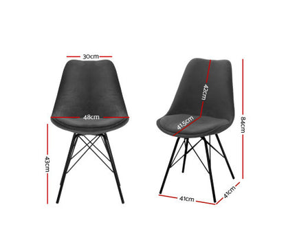 RUMNER (SET OF 2) VELVET FABRIC DINING CHAIR - GREY