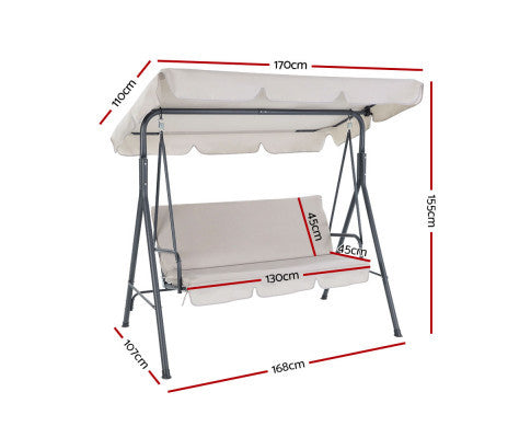 GENEVIEVE OUTDOOR 3 SEATER CANOPY SWING CHAIR - BEIGE