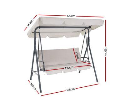 GENEVIEVE OUTDOOR 3 SEATER CANOPY SWING CHAIR - BEIGE