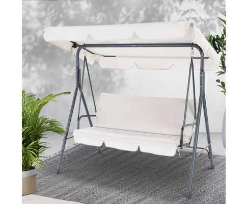 GENEVIEVE OUTDOOR 3 SEATER CANOPY SWING CHAIR - BEIGE