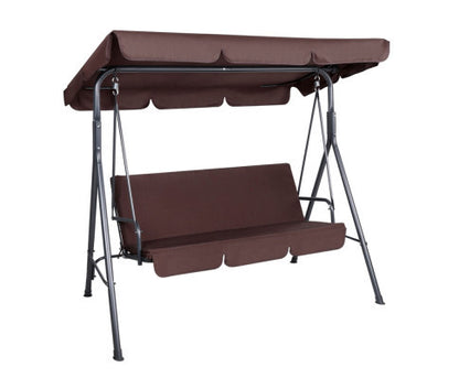 GENEVIEVE OUTDOOR 3 SEATER CANOPY SWING CHAIR - DARK BROWN