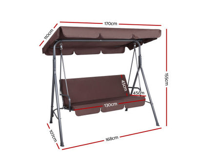 GENEVIEVE OUTDOOR 3 SEATER CANOPY SWING CHAIR - DARK BROWN