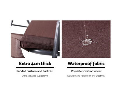 GENEVIEVE OUTDOOR 3 SEATER CANOPY SWING CHAIR - DARK BROWN