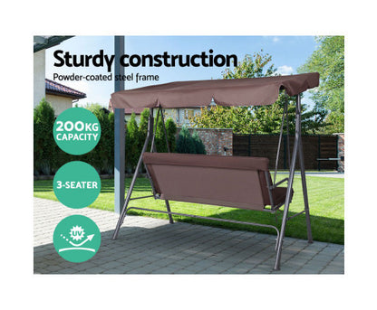 GENEVIEVE OUTDOOR 3 SEATER CANOPY SWING CHAIR - DARK BROWN