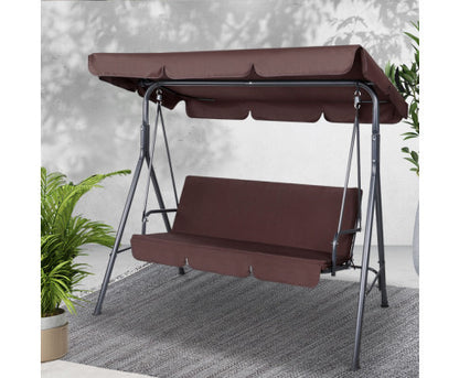 GENEVIEVE OUTDOOR 3 SEATER CANOPY SWING CHAIR - DARK BROWN