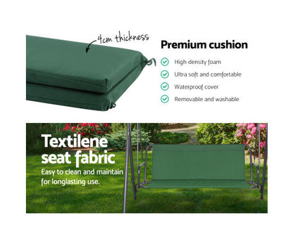 GENEVIEVE OUTDOOR 3 SEATER CANOPY SWING CHAIR - DARK GREEN