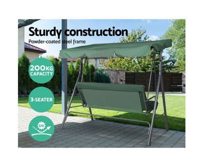 GENEVIEVE OUTDOOR 3 SEATER CANOPY SWING CHAIR - DARK GREEN