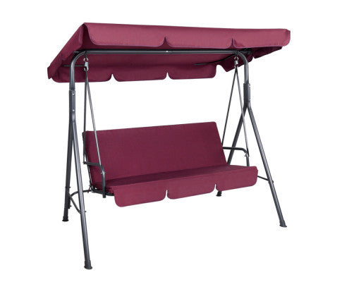 GENEVIEVE OUTDOOR 3 SEATER CANOPY SWING CHAIR - WINE RED