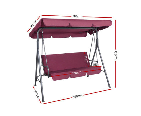 GENEVIEVE OUTDOOR 3 SEATER CANOPY SWING CHAIR - WINE RED