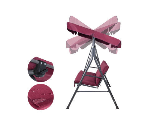 GENEVIEVE OUTDOOR 3 SEATER CANOPY SWING CHAIR - WINE RED