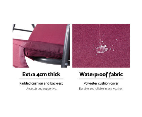 GENEVIEVE OUTDOOR 3 SEATER CANOPY SWING CHAIR - WINE RED