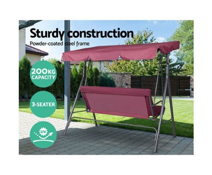 GENEVIEVE OUTDOOR 3 SEATER CANOPY SWING CHAIR - WINE RED