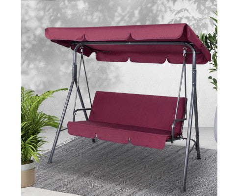 GENEVIEVE OUTDOOR 3 SEATER CANOPY SWING CHAIR - WINE RED