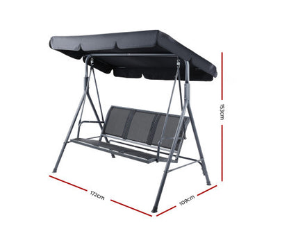 GENEVIEVE OUTDOOR 3 SEATER CANOPY SWING CHAIR - BLACK