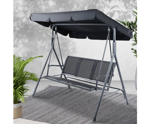 GENEVIEVE OUTDOOR 3 SEATER CANOPY SWING CHAIR - BLACK