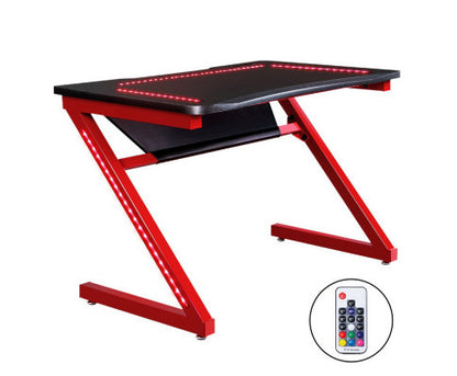 ELYSIAN COMPUTER GAMING RACER STYLE DESK WITH LED - BLACK & RED