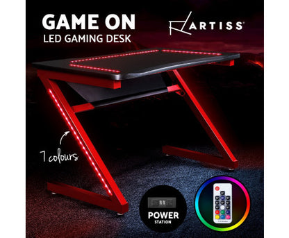 ELYSIAN COMPUTER GAMING RACER STYLE DESK WITH LED - BLACK & RED