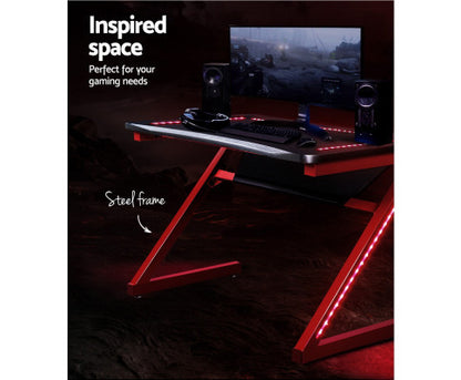 ELYSIAN COMPUTER GAMING RACER STYLE DESK WITH LED - BLACK & RED