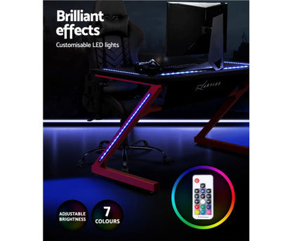 ELYSIAN COMPUTER GAMING RACER STYLE DESK WITH LED - BLACK & RED