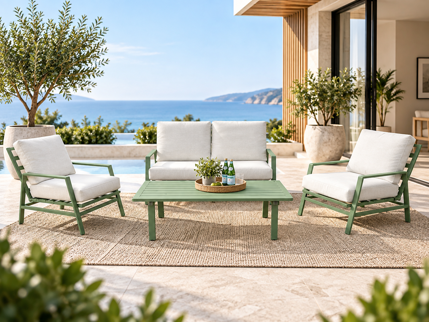 Gardina 4-Piece Outdoor Lounge Setting – Green Steel Frame