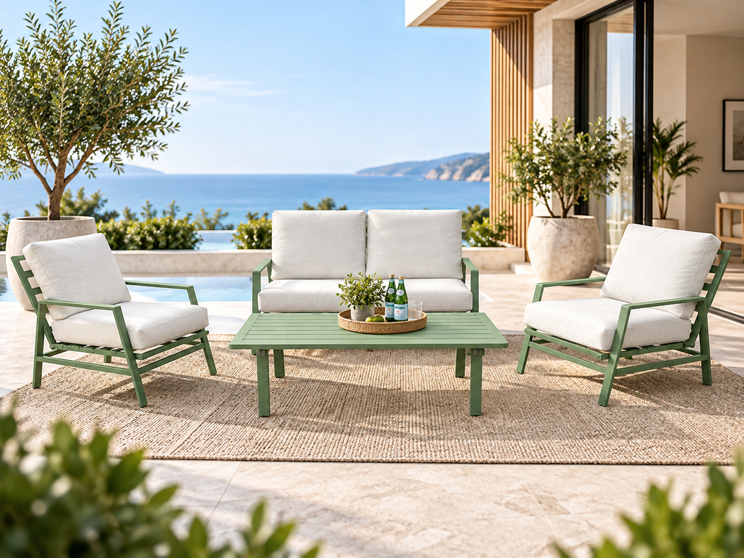 Gardina 4-Piece Outdoor Lounge Setting – Green Steel Frame