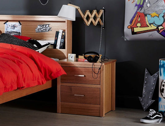 SCHOLASTIC (AUSSIE MADE) 2 DRAWER BEDSIDE TABLE  - TASSIE OAK COMBINATION - ASSORTED STAINED COLOURS