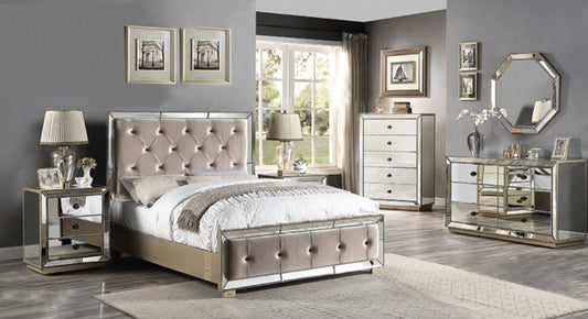 QUEEN CONCEPCION 6 PIECE (THE LOT) MIRRORED BEDROOM SUITE - SILVER