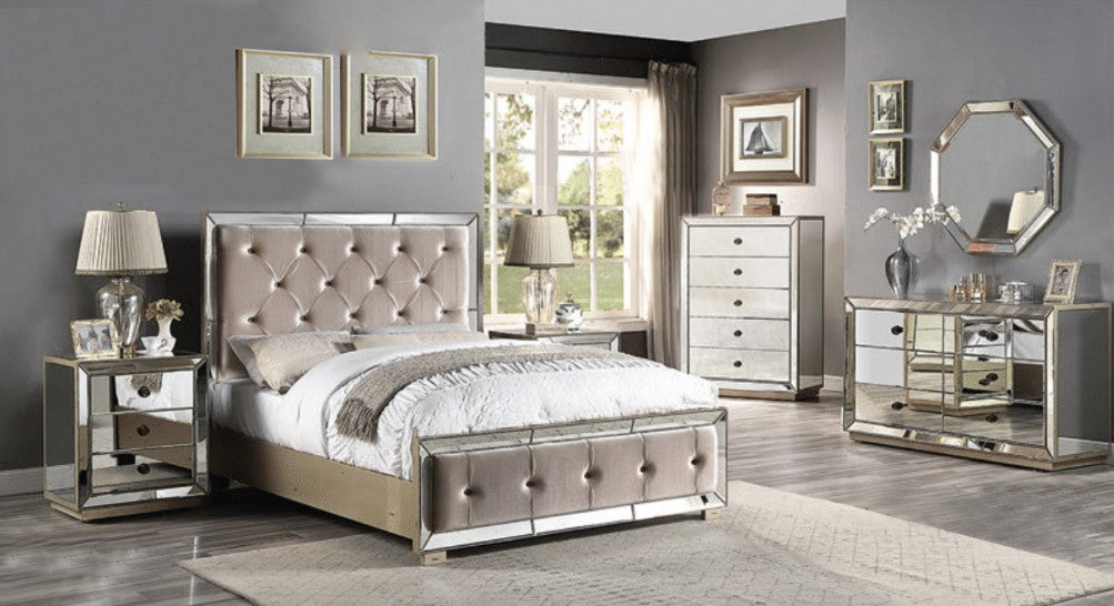 Queen Concepcion 3 Piece (BEDSIDE) Mirrored Bedroom Suite - Silver